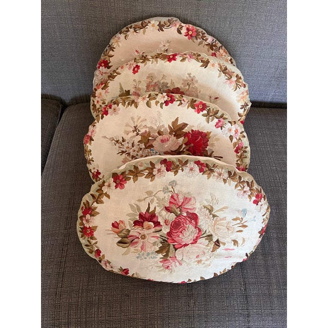 Set of four pillows upholstered in beautiful 19th-century Aubusson tapestry, finely woven in silk and adorned with...