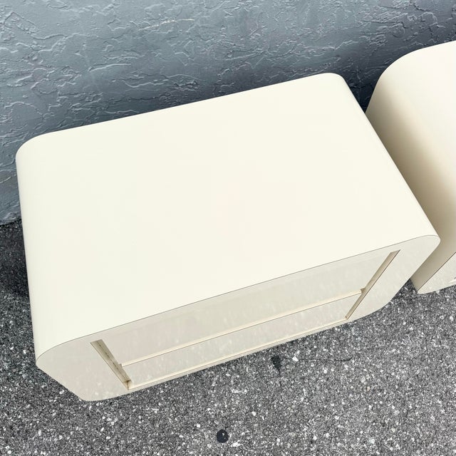 Postmodern Cream Gloss Laminate Waterfall Nightstands - A Pair For Sale - Image 4 of 8