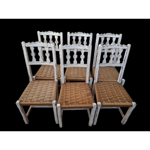 Vintage Wood Chairs with Rope Seats, 1960s, Set of 6 For Sale - Image 11 of 18