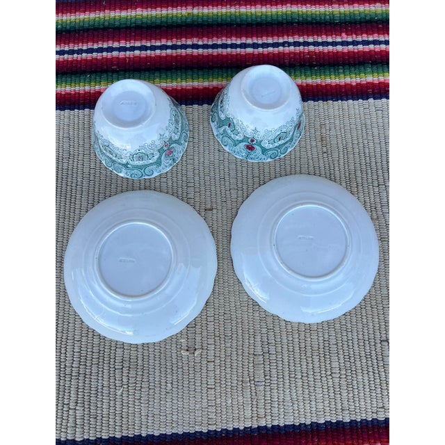 A Pair of Antique Staffordshire Green Transferware Decorated Cups and Saucers, by Adams, Circa 1830's For Sale - Image 14 of 16