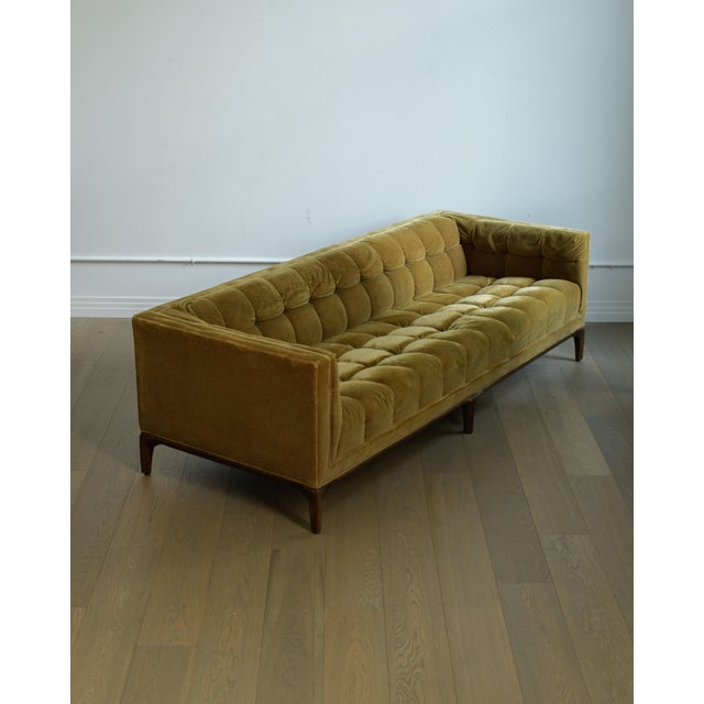 Biscuit Tufted Sofa Attributed to Maurice Bailey, Burnt Gold Velvet, 1960s Design For Sale - Image 9 of 13