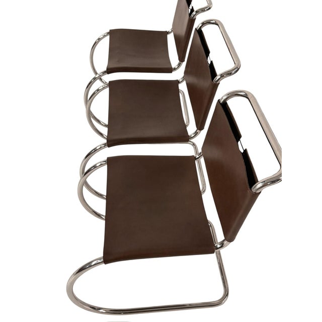 Brown Set of 6 Mies Van Der Rohe Leather Mr10 Dining Chairs, Knoll International, 1960 For Sale - Image 8 of 9