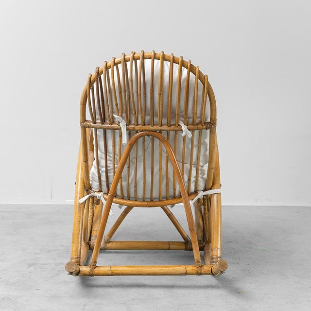 Brown Bamboo Rocking Chair attributed to Dirk van Sliedregt for Rohe Noordwolde, 1970s For Sale - Image 8 of 12