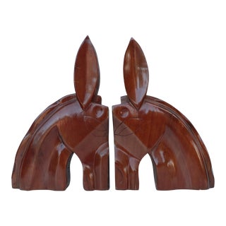 Mahogany Wood Horse Head Bookends - a Pair For Sale