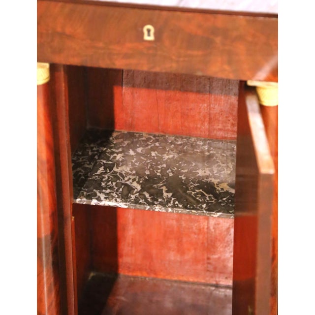 19th Century French Empire Marble Top Carved Walnut Vanity Cabinet With Mirror For Sale - Image 9 of 12