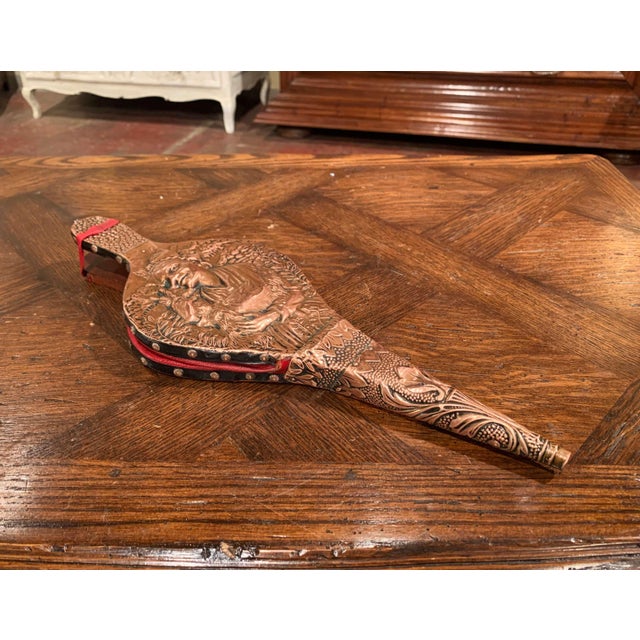 Early 20th Century French Repousse Copper, Walnut and Leather Fireplace