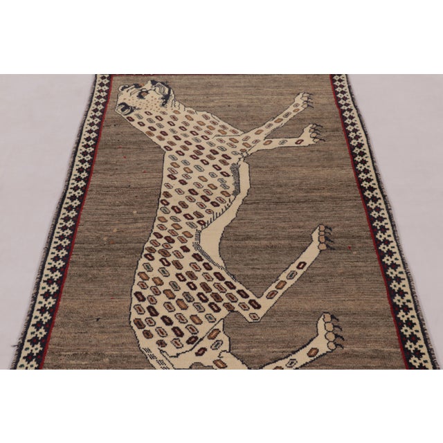 Rug & Kilim Vintage Gabbeh Persian Runner, Gray With Tribal Lion Pictorial - Rug & Kilim For Sale - Image 4 of 10
