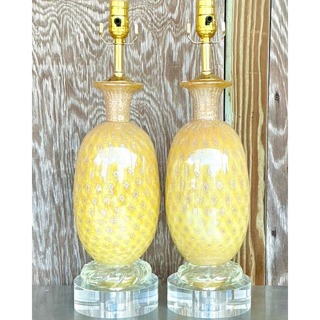 Vintage Regency Art Glass Lamps After Murano - a Pair For Sale - Image 9 of 12