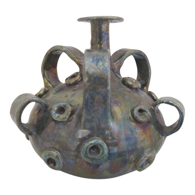 Beatrice Wood Beato Iridescent Luster Multi-Handle Button Bottle Pottery Vase For Sale