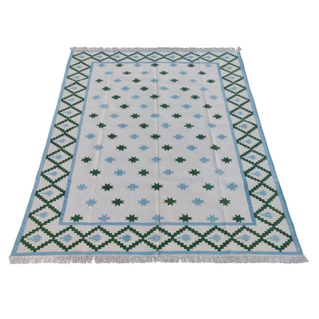 Handmade Cotton Star and Gingham Rug For Sale - Image 11 of 11