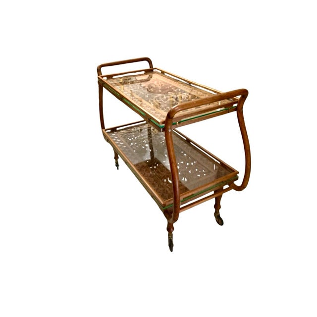 Late 20th Century Tea Cart Hand-Carved Wood Floral Design With Glass Top Vintage Asian Style For Sale - Image 4 of 10
