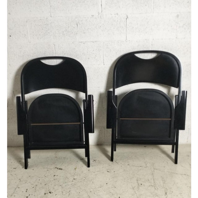 Black Ginevra Folding Armchairs in Wood attributed to Achille and Pg. Castiglioni for BBB Emmebonacina, 1970s, Set of 2 For Sale - Image 8 of 10
