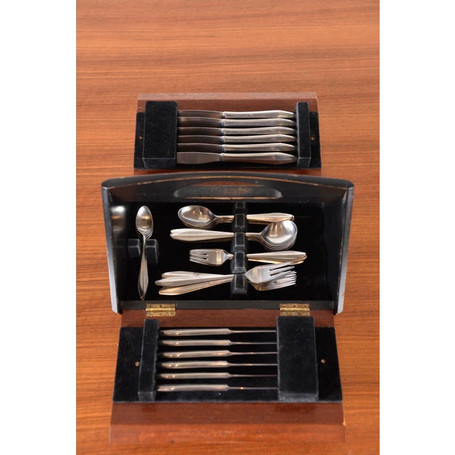 1950s Mid-Century Cased Inka Stainless Steel 6-Setting Cutlery Set by Erik Herlow for Norstaal, Norway, 1956, Set of 54 For Sale - Image 5 of 18