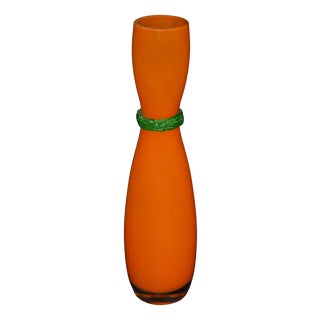 Bohemian Orange and Green Hourglass Glass Vase attributed to Rony Plesl, 1990s For Sale