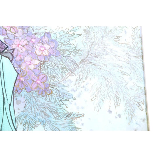 Textile Hua Sanchuan Viewing Flowers Contemporary Figurative Asian Acrylic Painting on C For Sale - Image 7 of 8