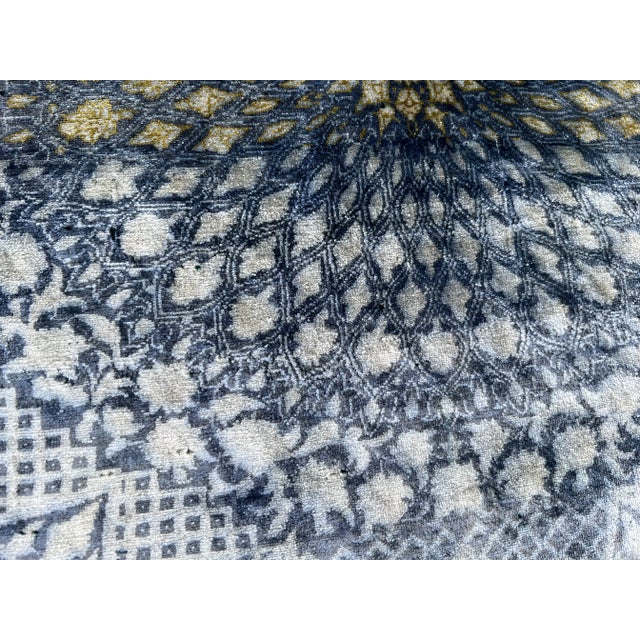 Vintage Turkish Hand-Knotted Silk Rug | 2 X 2'10 Ft | Elegant Medallion Rug For Sale - Image 9 of 9