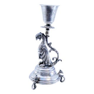 Toothpick Holder in the Shape of a Mythical Figure Holding a Chalice and Resting on an Engraved Base with Three Mythological Feet For Sale