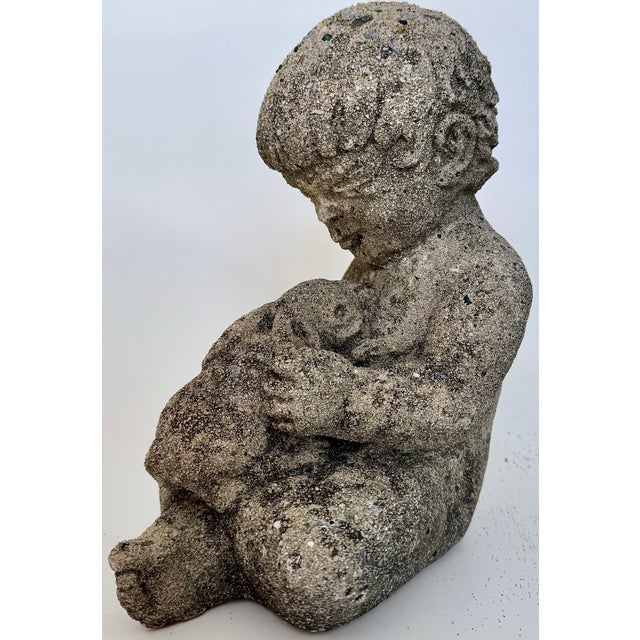 Late 20th Century Reconstituted Garden Ornament Stone Boy Holding Rabbit, 20th Century For Sale - Image 5 of 8
