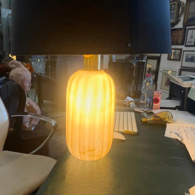 1980s Two 1980s Yellow and Gold Murano Glass Table Lamps by Signoretti Murano Italy For Sale - Image 5 of 16