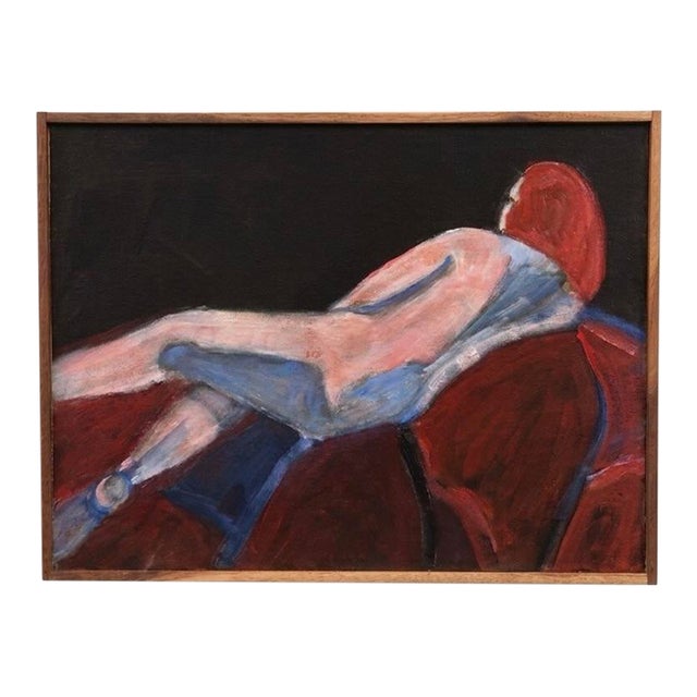 Late 20th Century Modernist Style Reclining Nude Oil on Canvas For Sale