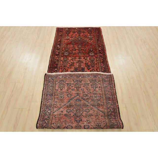 Hamedan Runner 3’6” X 9’7” Red Wool Vintage Tribal Hand-Knotted Oriental Rug For Sale - Image 13 of 14