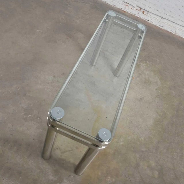 Modern Console Sofa Table Chrome Rectangle With Glass Top Style of Pace or Karl Springer For Sale - Image 6 of 13