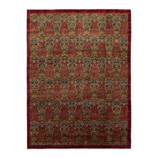 Hand-Knotted Modern Bidjar Style Wool Area Rug Intricate Crimson & Ochre Damask For Sale