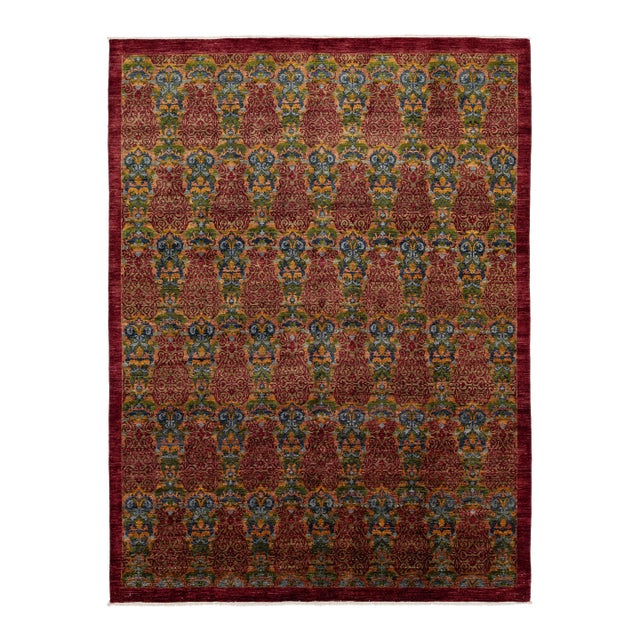 Hand-Knotted Modern Bidjar Style Wool Area Rug Intricate Crimson & Ochre Damask For Sale