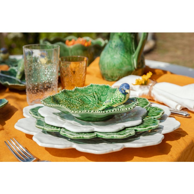 Traditional Bordallo Pinheiro Leaves Ragwort Leaf Dish with Blue Bird For Sale - Image 3 of 4