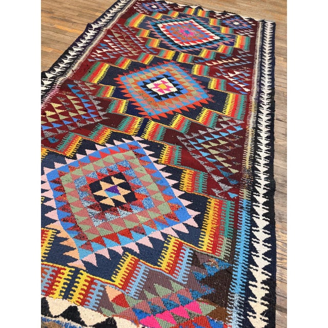 1940s 1940s Antique Multi Diamond Tribal Turkish Village Kilim Wool Rug 5' 4" X 10' For Sale - Image 5 of 6