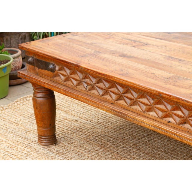 Indian Grand Takhat Large Indian Teak Coffee Table For Sale - Image 3 of 11