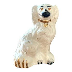 1950s Staffordshire Beswick 1378-5 White King Charles Spaniel Right Facing