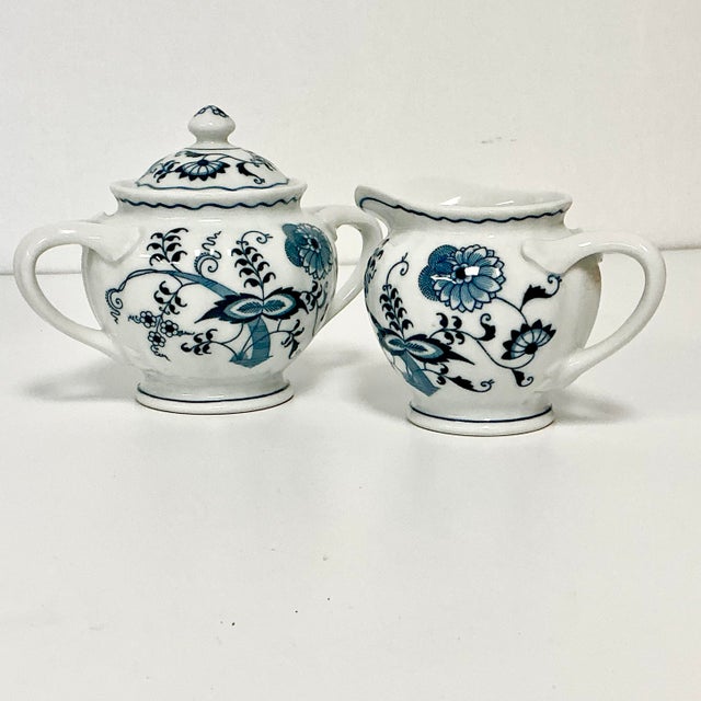 1970s Vintage Japanese Chinoiserie Meissen Blue Danube Creamer & Covered Sugar For Sale - Image 10 of 14