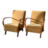 Jindrich Halabala Chairs in Yellow Mohair For Sale