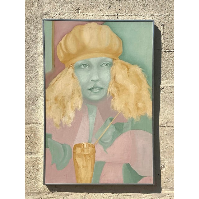 Mid-Century Modern Mid 20th Century Vintage Boho Original Oil Painting on Canvas For Sale - Image 3 of 8