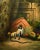 An impressive decorative oil painting featuring a magnificent peacock displayed within a romantic garden setting. Richly...