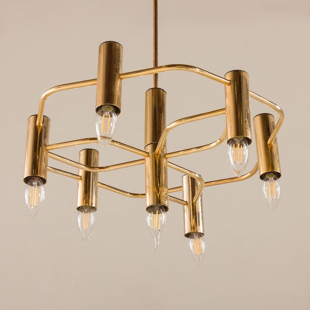 Gold Vintage Geometric Brass Chandelier from Gaetano Sciolari, 1970s For Sale - Image 8 of 13