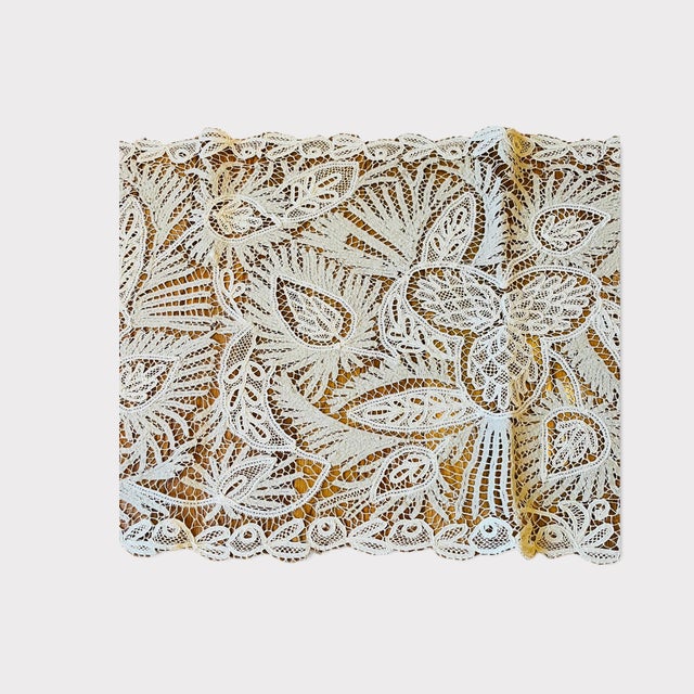 Traditional Antique Museum Battenburg Lace Tablecloth Runner For Sale - Image 3 of 10