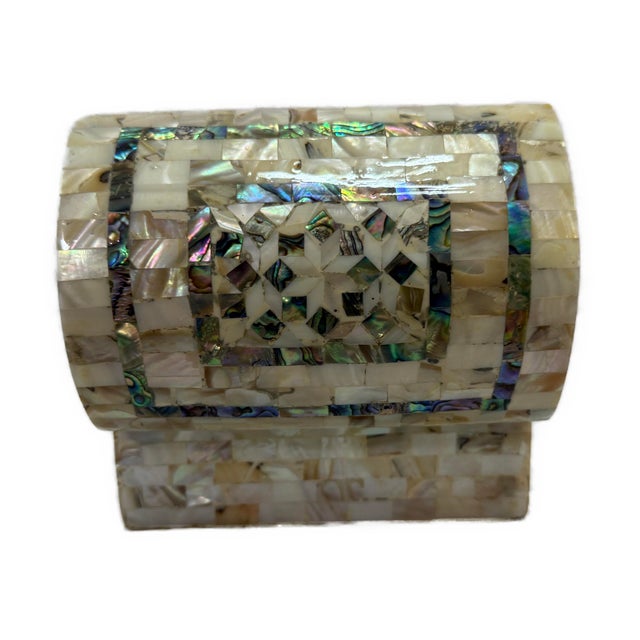 Mediterranean Handmade Mother of Pearl Jewelry Box – Geometric Inlay For Sale - Image 3 of 7