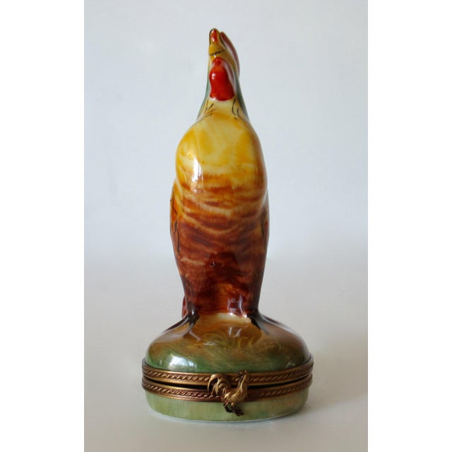 1990s Vintage Limoges, France Hand-Painted Porcelain Enamel Crowing "Rooster" Trinket Box For Sale - Image 5 of 13