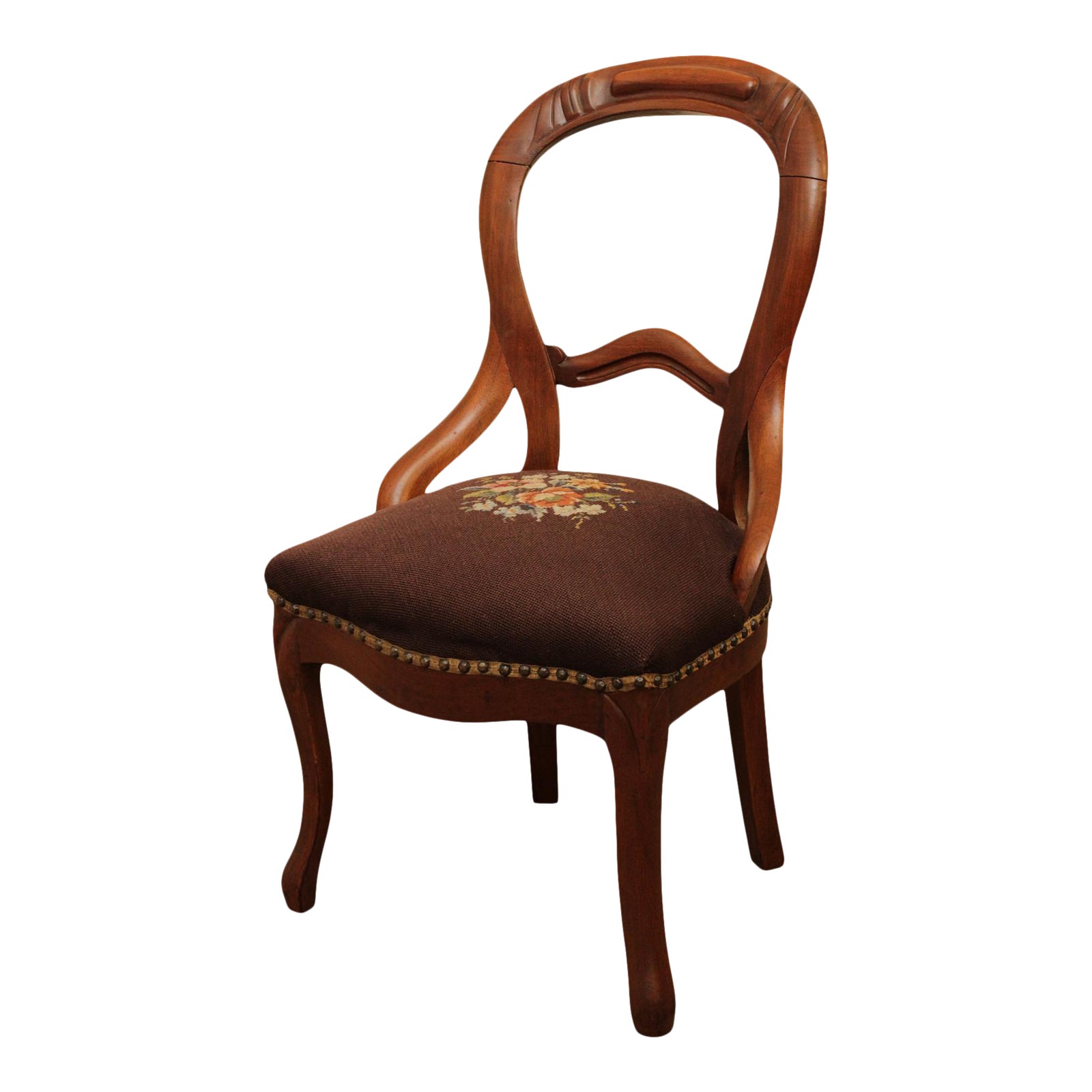 Antique Victorian Walnut Needlepoint Seat Side Chair Chairish