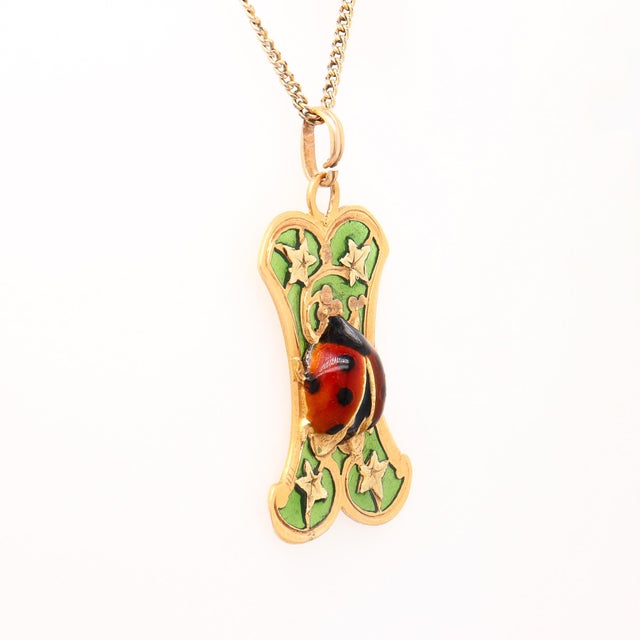 Metal Vintage 14k Gold & Plique-a-Jour Enamel Ladybug Pendant or Charm for a Necklace For Sale - Image 7 of 13