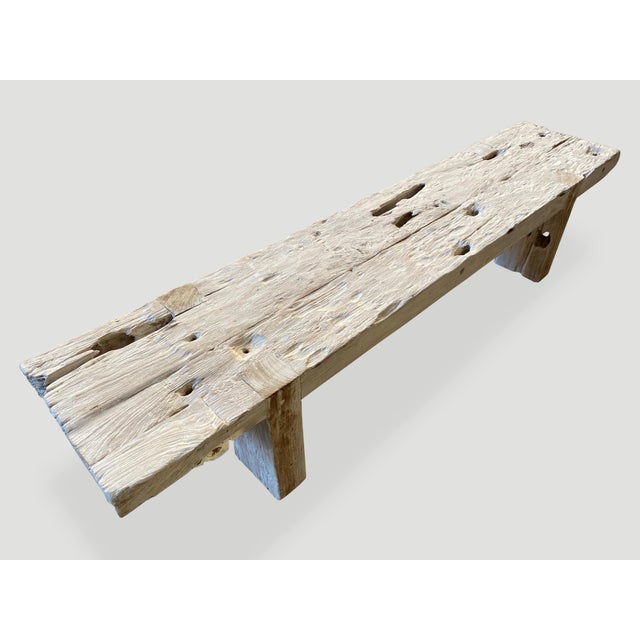 Andrianna Shamaris St. Barts Bleached Teak Wood Bench For Sale - Image 10 of 18