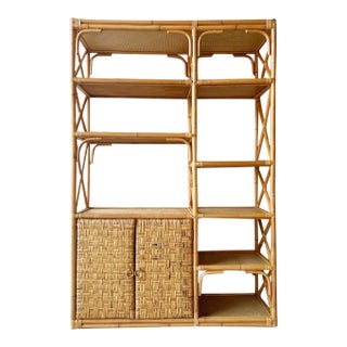 Boho Chic Bamboo Rattan and Wicker Etagere/Bookcase For Sale