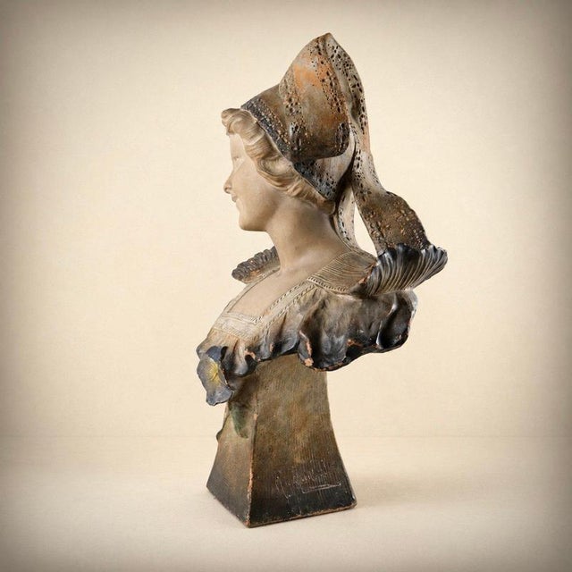 Richard Aurili, Bust of a Young Breton Woman, 1900, Terracotta For Sale - Image 6 of 7