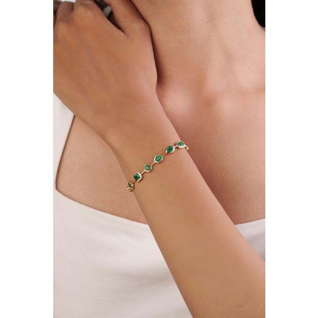 Not Yet Made - Made To Order Designer 6.13ct Mixed Cut Bezel Set Emerald Contemporary Bracelet in 14k Gold For Sale - Image 5 of 18