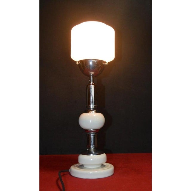 Modernist Art Deco French Chrome, Porcelain and Opaline Glass Table Lamp, 1940s For Sale - Image 9 of 18