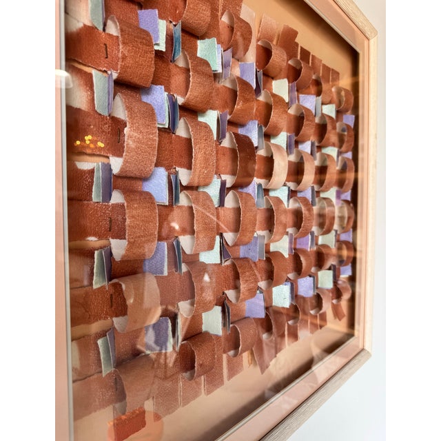 Mid-Century Modern 1980's Vintage Mixed Media Collage Paper Wall Art Painting- Framed For Sale - Image 3 of 12