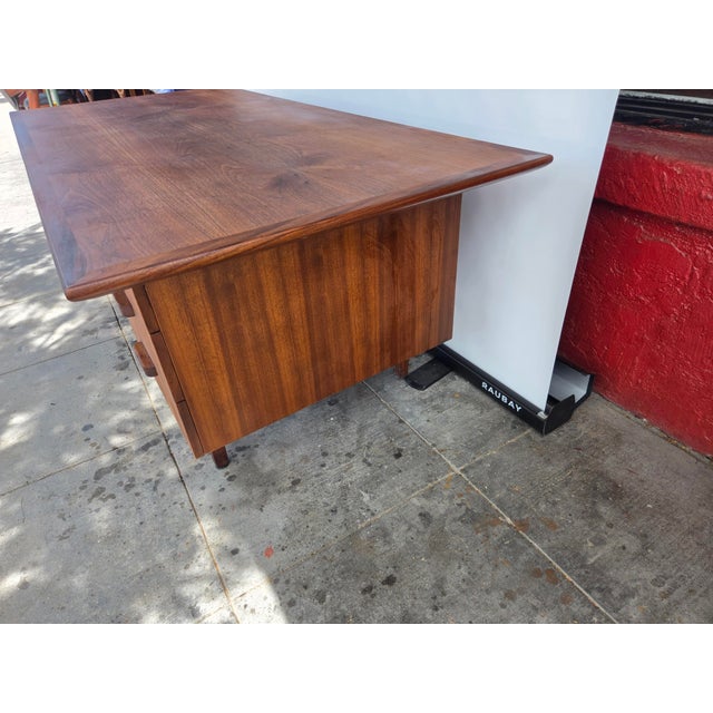 Brown 1960s Mid-Century Walnut Executive Desk Danish Modern Desk By: Hiebert For Sale - Image 8 of 12
