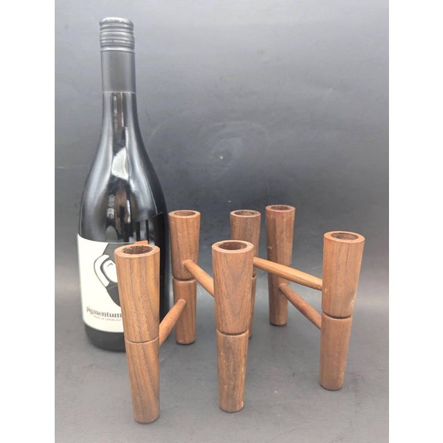 Wood 1960s Danish Teak Wood Candelabra For Sale - Image 7 of 10